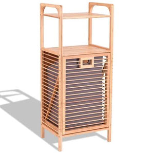 Bamboo 2-in-1 Laundry Hamper Side Table with 2 Shelves and Clothes Basket