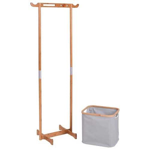 Bamboo Frame Laundry Hamper Basket with Garment Rack Clothes Hanger