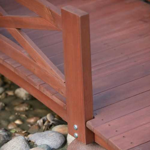 Image of Red Stained Wood 4-Ft Garden Bridge with X-Design Hand Rails