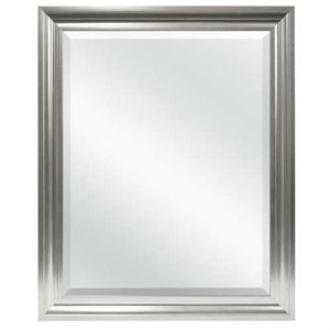 Rectangular Beveled Vanity Mirror with Satin Silver Finish Frame