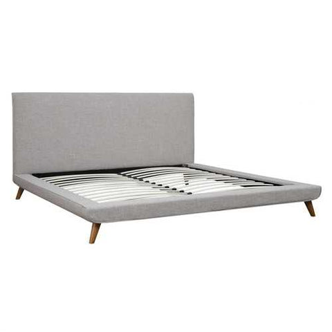 Image of King size Beige Upholstered Platform Bed with Mid-Century Style Legs