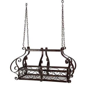 Brown Scrolling Metal Traditional Ceiling Hanging Pot Rack with 12 Hooks