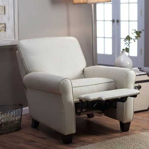 Soft Cream Bonded Leather Upholstered Club Chair Recliner with Espresso Legs