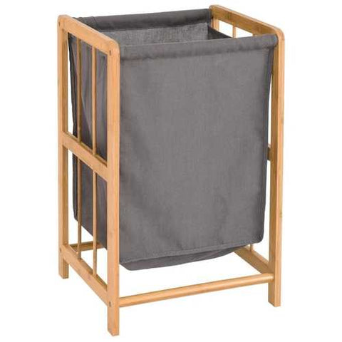 Image of Bamboo Wood Frame Laundry Hamper with Cotton Blend Clothes Bag