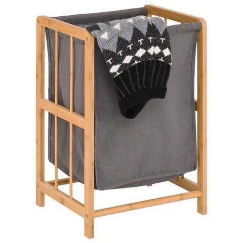 Image of Bamboo Wood Frame Laundry Hamper with Cotton Blend Clothes Bag