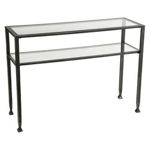 Image of Black Metal Console Sofa Table with Glass Top and Shelves