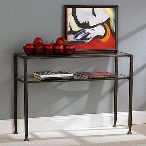 Image of Black Metal Frame Sofa Table with Clear Tempered-Glass Top Shelves