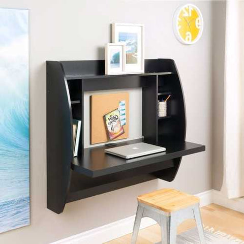 Image of Modern Space Saving Wall Mounted Floating Laptop Desk in Black