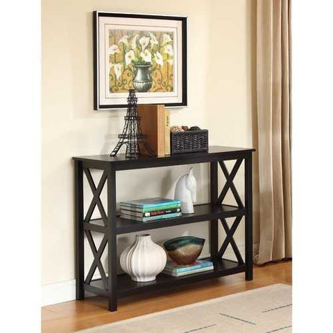 Image of 3-Tier Black Sofa Table Bookcase Living Room Shelves