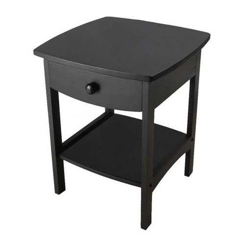 Image of Black 1-Drawer Bedroom Nightstand Contemporary End Table