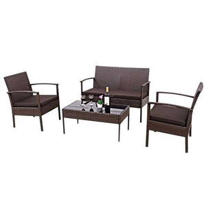 Brown 4-Piece Outdoor Rattan Patio Furniture Set