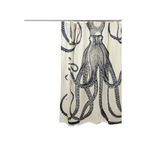 Image of Medium Weight 100% Cotton Silk Screen Vintage Octopus Shower Curtain