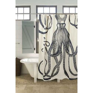 Medium Weight 100% Cotton Silk Screen Vintage Octopus Shower Curtain