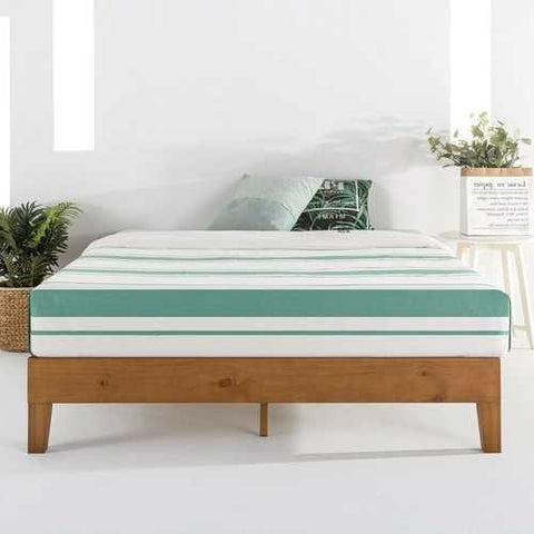 Image of Queen size Mid-Century Modern Solid Wood Platform Bed Frame in Natural