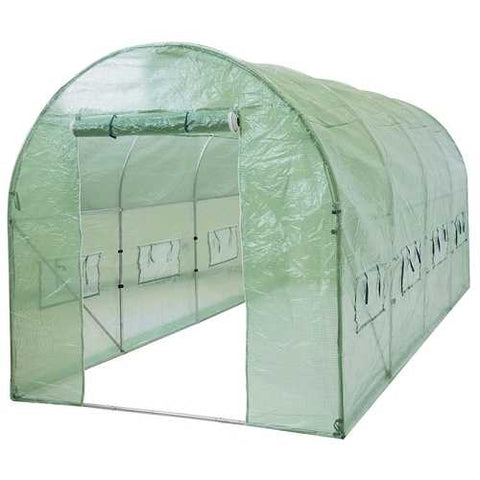 Image of Outdoor 7 x 15 Ft Hoop House Greenhouse with Steel Frame and Green PE Cover