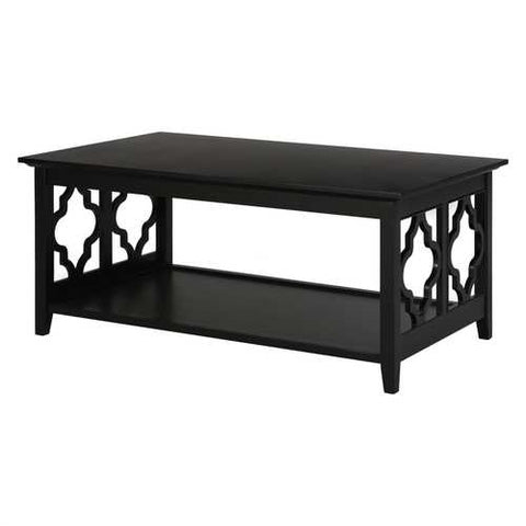 Image of Black Quatrefoil Coffee Table with Solid Birch Wood Frame