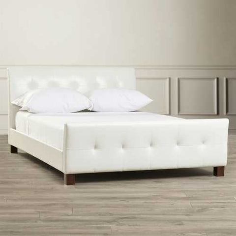 Image of Full Modern White Faux Leather Platform Bed with Padded Headboard and Footboard