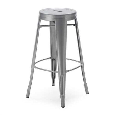 Image of Set of 2 Steel 30-inch Bar Stools in Powder Coat Silver Finish