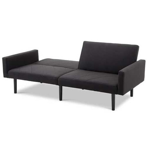 Image of Modern Black Linen Split-Back Futon Sleeper Sofa Bed Couch