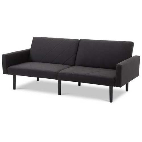 Image of Modern Black Linen Split-Back Futon Sleeper Sofa Bed Couch