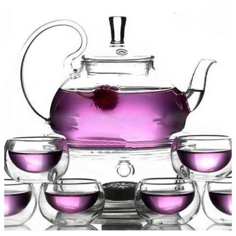 Image of 8-Piece Glass Teapot Set with 6 Glasses and Warmer