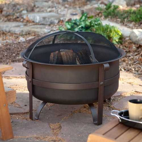 Image of 23-inch Heavy Duty Steel Fire Pit Cauldron with Stand and Cover