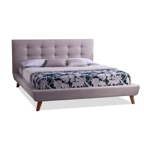 Image of Queen size Modern Beige Linen Upholstered Platform Bed with Button Tufted Headboard