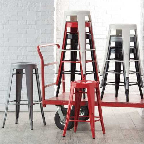 Image of Set of 2 Bar Stools - Modern 30-inch Black Metal Barstools