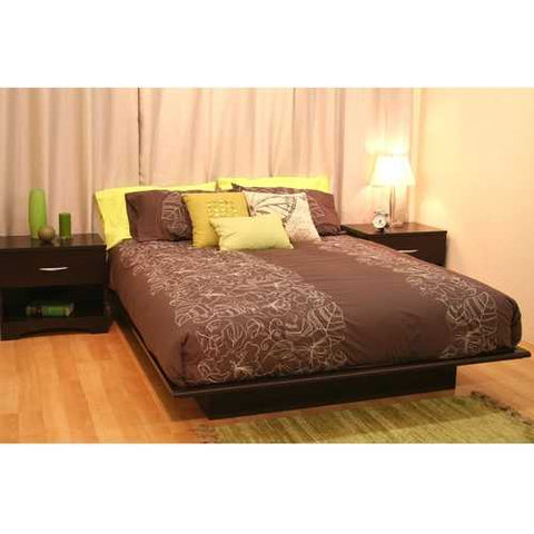 Image of Queen size Platform Bed Frame in Dark Brown Chocolate Wood Finish