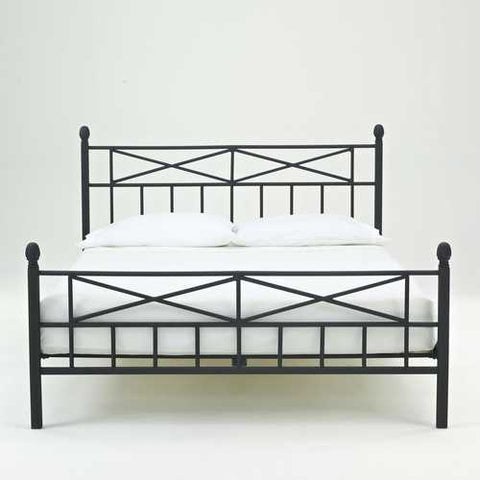 Image of Full size Matte Black Metal Platform Bed Frame with Headboard Footboard and Wood Slats