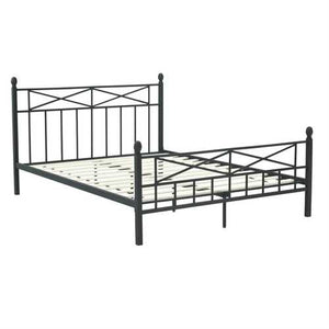 Full size Matte Black Metal Platform Bed Frame with Headboard Footboard and Wood Slats