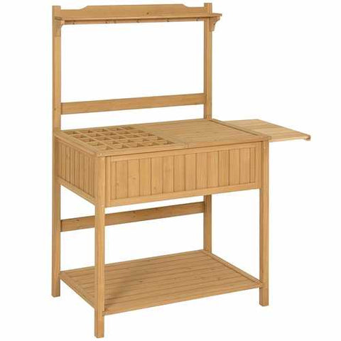 Image of Outdoor Garden Potting Bench Work Table in Natural Fir Wood Finish