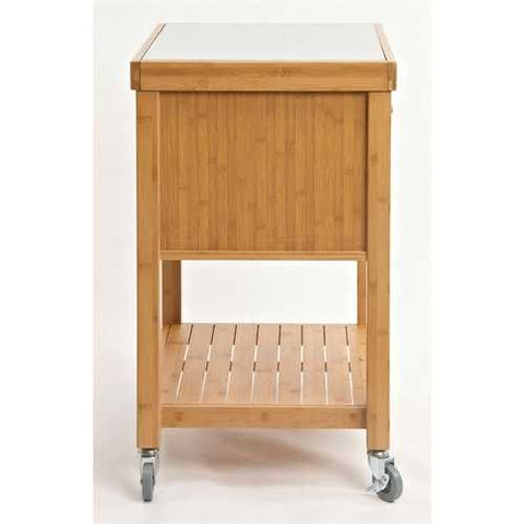 Image of Stainless Steel Top Bamboo Wood Kitchen Cart with Casters