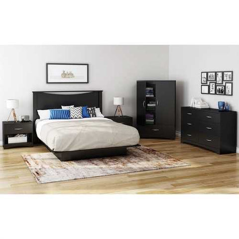 Image of Black 2-Door Bedroom Armoire Waredrobe with Bottom Storage Drawer