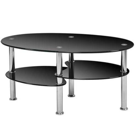 Image of Modern Black Tempered Glass Coffee Table with Bottom Shelf