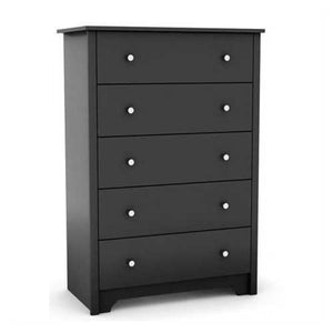 5-Drawer Bedroom Chest in Black Wood Finish and Nickle Finish Knobs