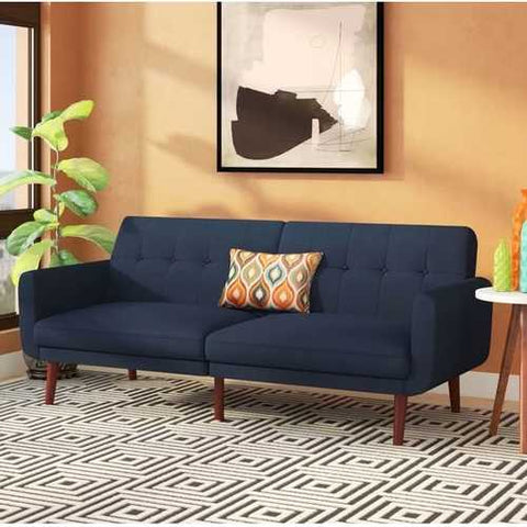 Image of Blue Velvet Modern Mid-Century Style Upholstered Sleeper Sofa Bed