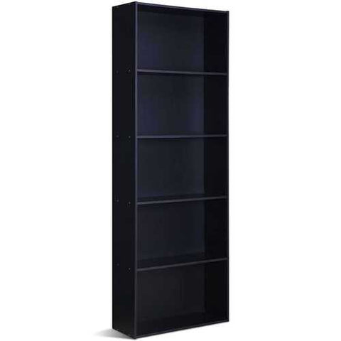 Image of Modern 5-Shelf Bookcase Storage Shelves in Black Wood Finish