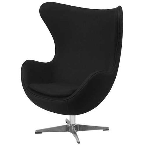 Image of Modern Black Wool Fabric Upholstered Egg Shaped Arm Chair