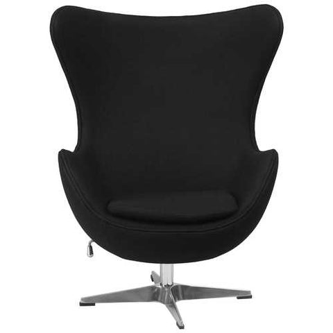 Image of Modern Black Wool Fabric Upholstered Egg Shaped Arm Chair