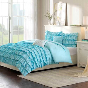 Light Blue Full/Queen 5-Piece Comforter Set w/ 2 Shams & 2 Pillows