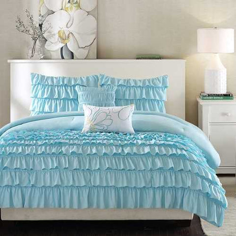 Image of Light Blue Full/Queen 5-Piece Comforter Set w/ 2 Shams & 2 Pillows