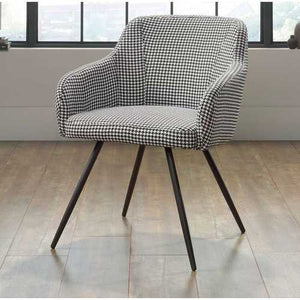 Black and White Upholstered Mid-Century Low Back Armchair Steel Legs