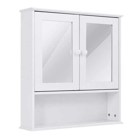 Image of Simple Bathroom Mirror Wall Cabinet in White Wood Finish 23 x 22 inch