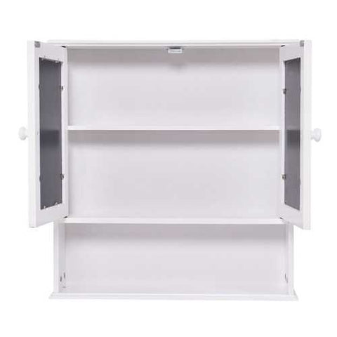 Image of Simple Bathroom Mirror Wall Cabinet in White Wood Finish 23 x 22 inch