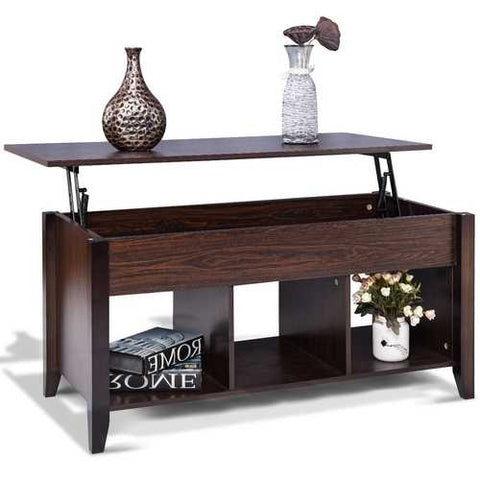 Image of Brown Wood Lift-Top Coffee Table with Bottom Storage Shelves