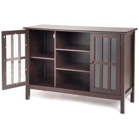 Image of Brown Wood 43-inch TV Stand Storage Cabinet Console Table