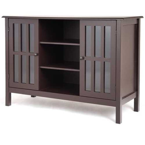 Image of Brown Wood 43-inch TV Stand Storage Cabinet Console Table