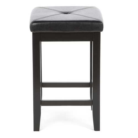 Image of Set of 2 - Black 24-inch Backless Barstools with Faux Leather Seat