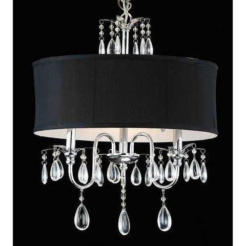 Image of Chrome 3-light Black Shade Crystal Chandelier